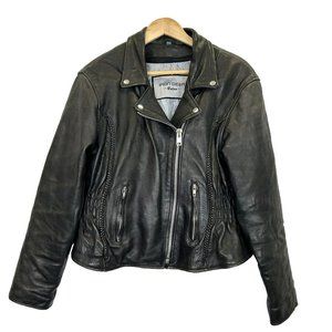 Iron Gear Leather Jacket Women Size Large Black Distressed Moto Biker Motorcycle